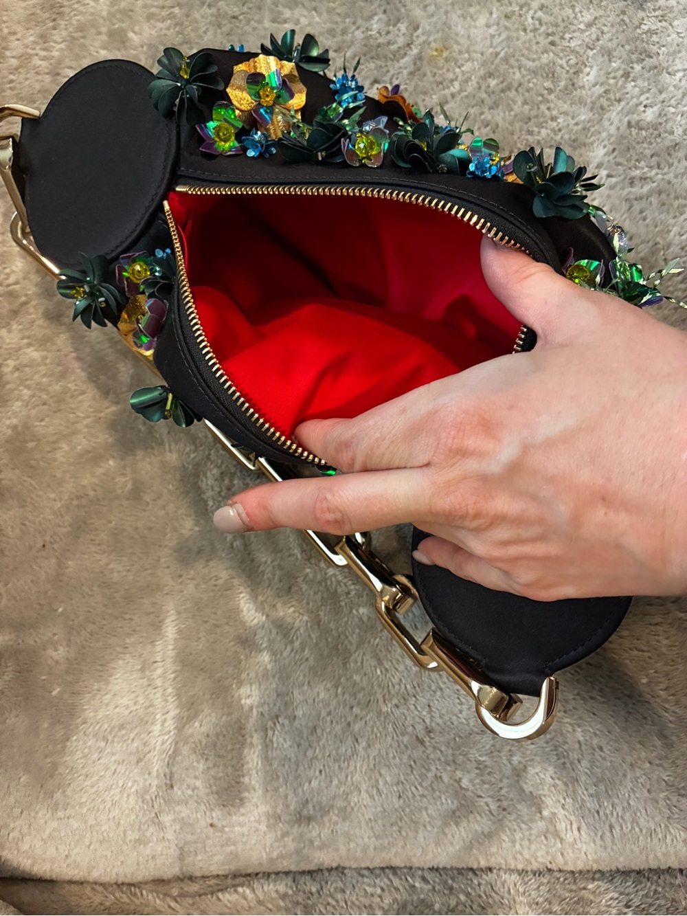 Christian Louboutin Black Evening Hobo ba with Gold, Green & Blue Floral Beading - Picture 2 of 3